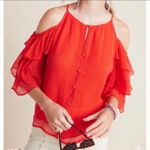 NWOT Anthropologie MAEVE Zelda Ruffle Sleeve Top - Picture 2 of 13